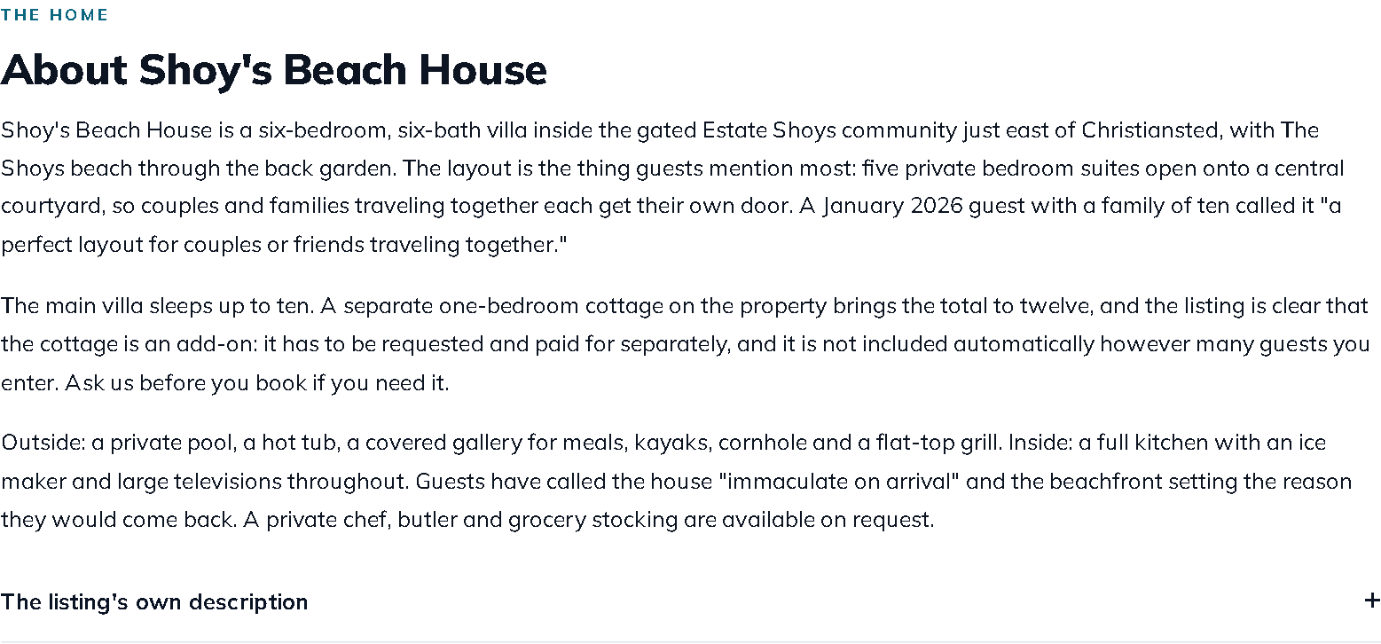New description on the Shoy's Beach House page